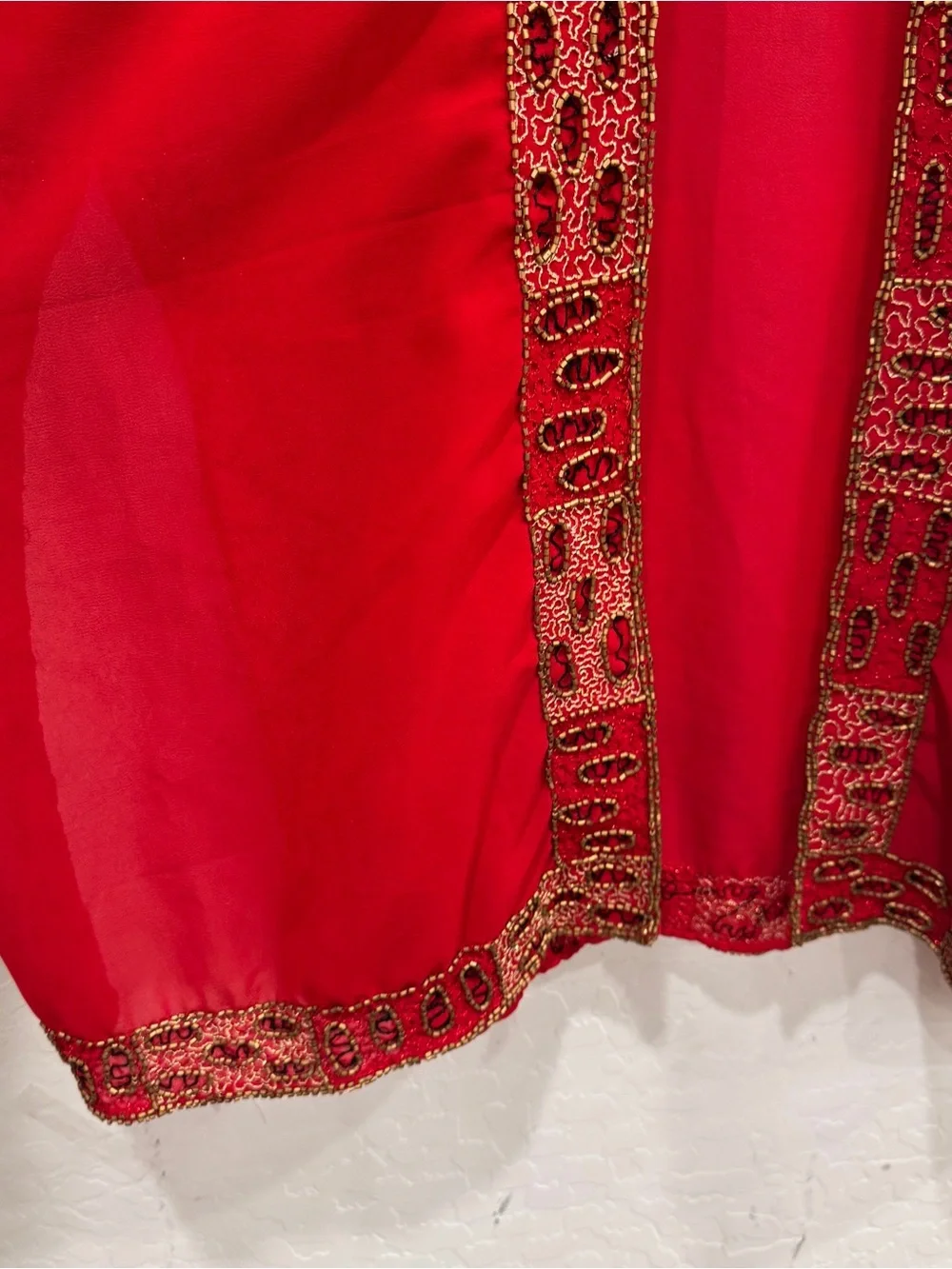 Midnight Velvet Red Beaded Trim Duster Cardigan Womens 1X Sheer Maximalist Boho